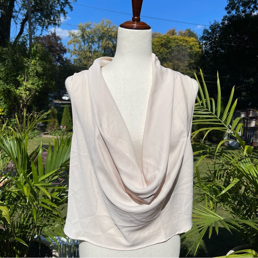 Zara Champagne Satin Low Cowl Neck Top Blouse Size M